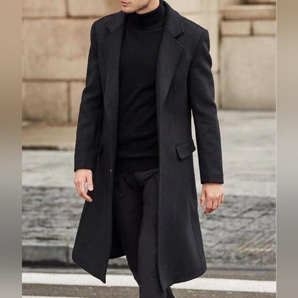 Men's Black Long Trench Coat